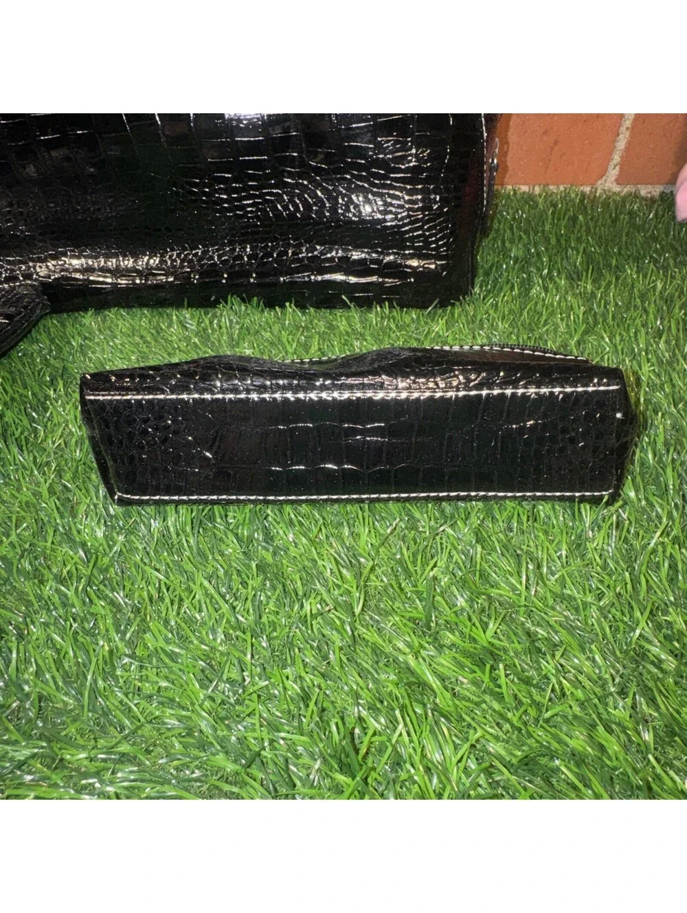 Luxi Moda Case 3 Piece Purse Make Up And Brush Bags With Mirror Faux Alligator
